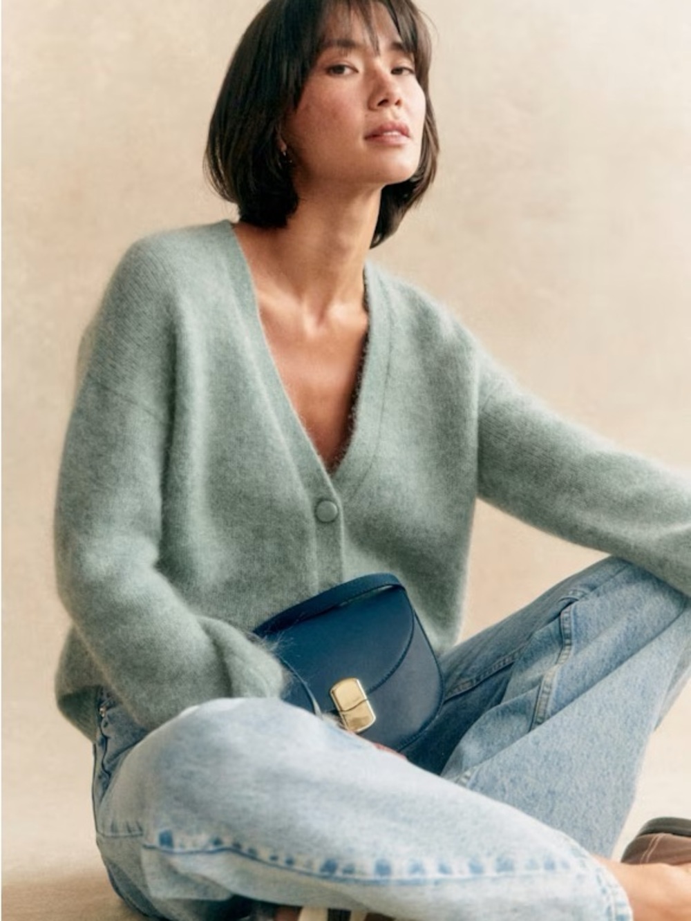 Sezane Mia Cardigan, Frosted Blue, Size S, Excellent Like New